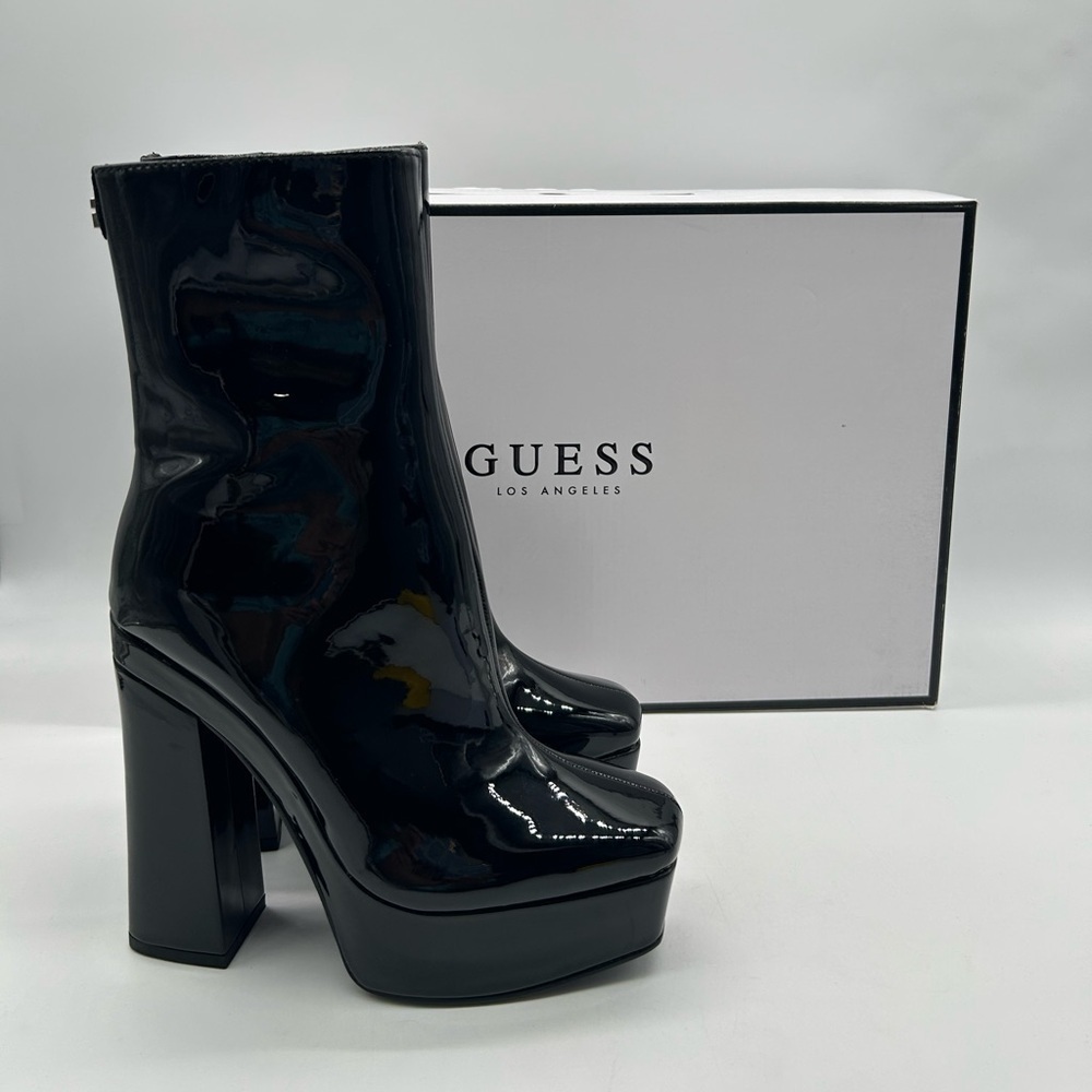 Guess BYRA Women’s Platform Block Heel Ankle Boots Black Patent, Size 10 NWB - Picture 12 of 12